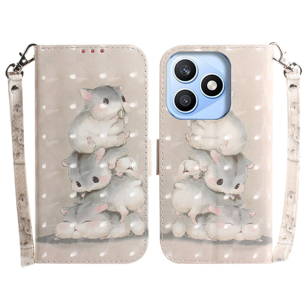 For Honor X8d 4G Case Pattern Printing Leather Wallet Phone Cover with Wrist Strap