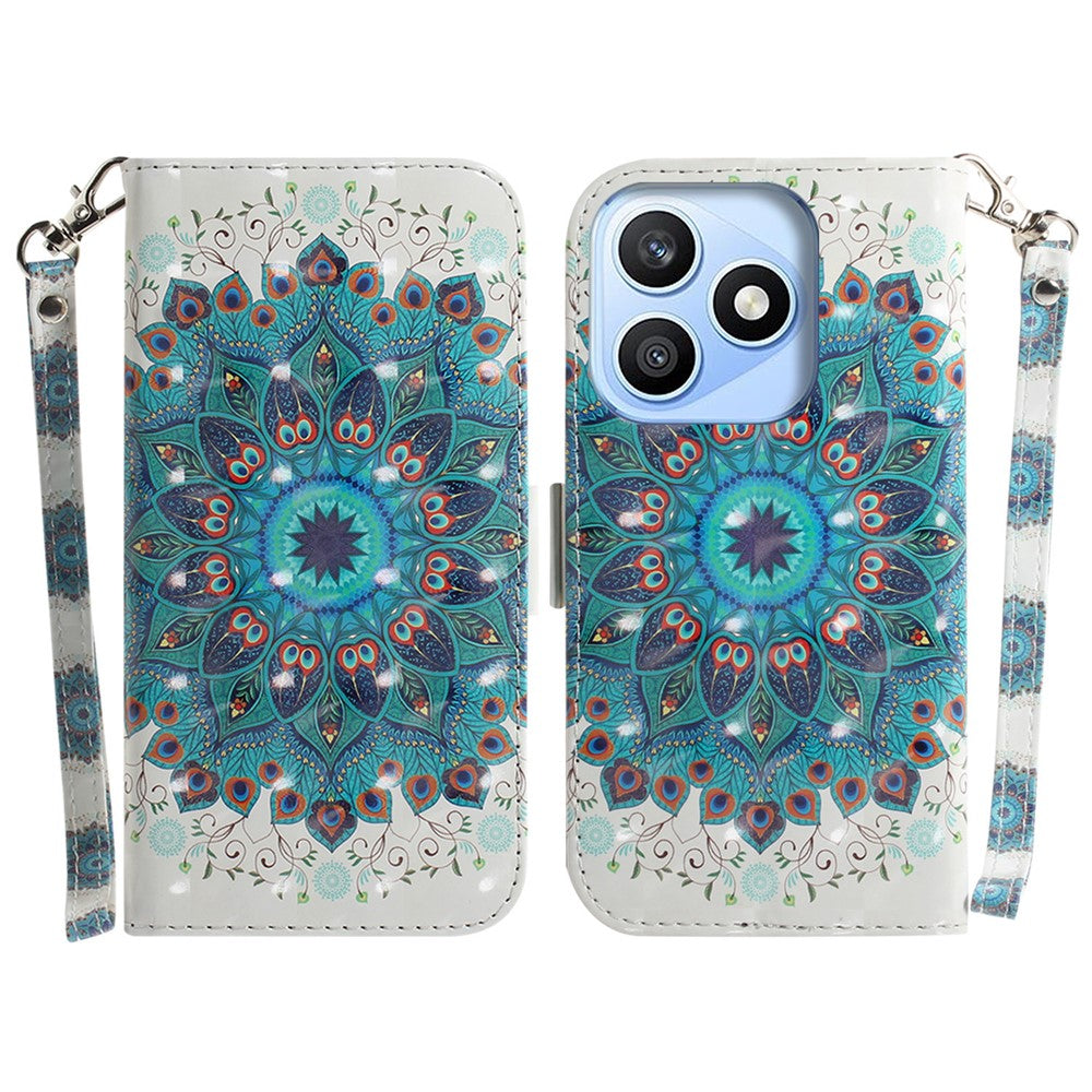 For Honor X8d 4G Case Pattern Printing Leather Wallet Phone Cover with Wrist Strap