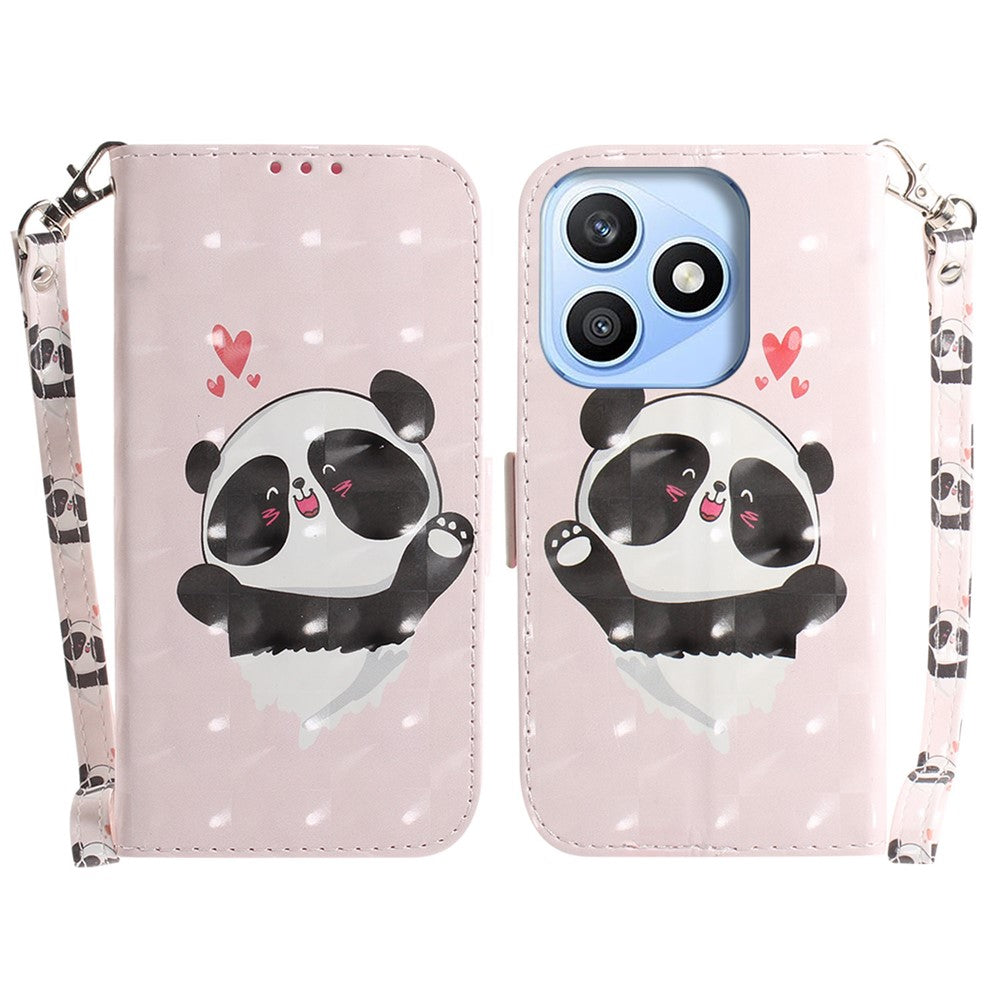 For Honor X8d 4G Case Pattern Printing Leather Wallet Phone Cover with Wrist Strap