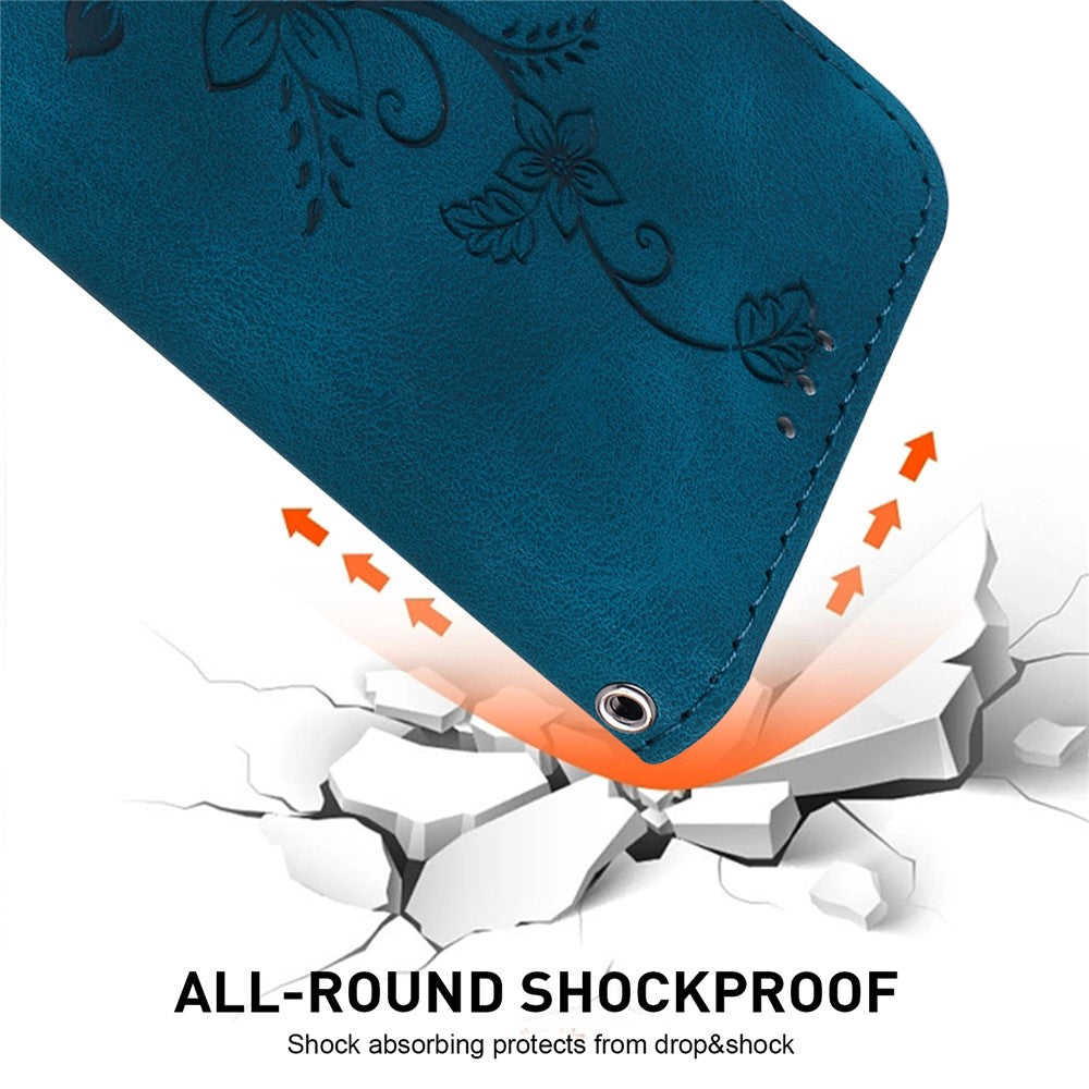 For Honor X8d 4G Stand Case Lily Flower Imprint Leather Phone Cover with Wrist Strap