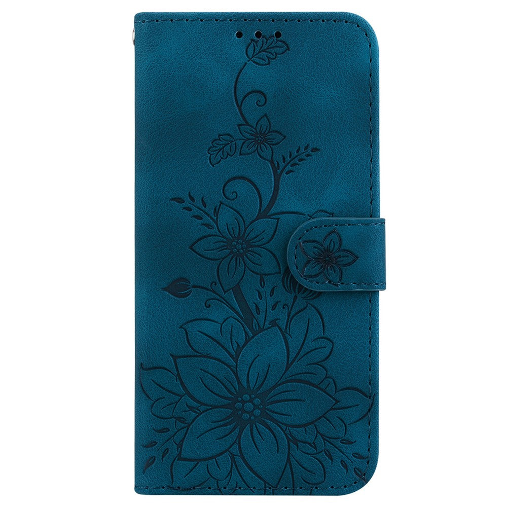 For Honor X8d 4G Stand Case Lily Flower Imprint Leather Phone Cover with Wrist Strap