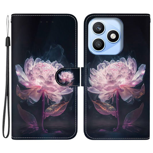 Honor X8d 4G Handyhülle – Brieftaschen-, Fallschutz-Musterdruck, Leder-Klapphülle mit Riemen