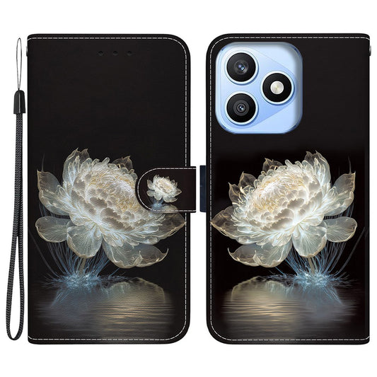 Honor X8d 4G Handyhülle – Brieftaschen-, Fallschutz-Musterdruck, Leder-Klapphülle mit Riemen
