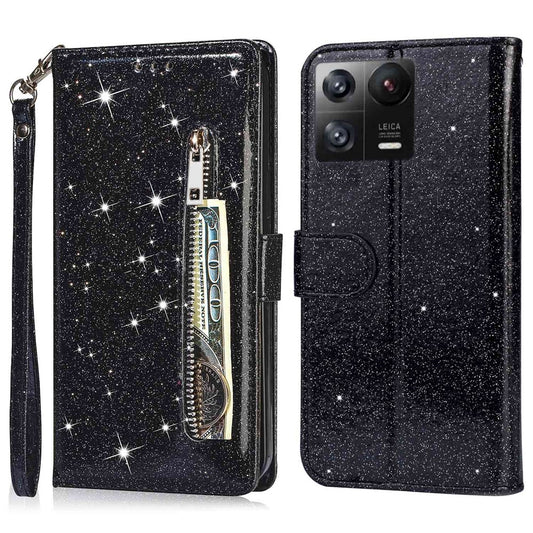 Xiaomi 13 Pro 5G Handyhülle – Reißverschlusstasche mit glitzernden Pailletten, vollständiger Schutz, PU-Leder, mit Standfunktion