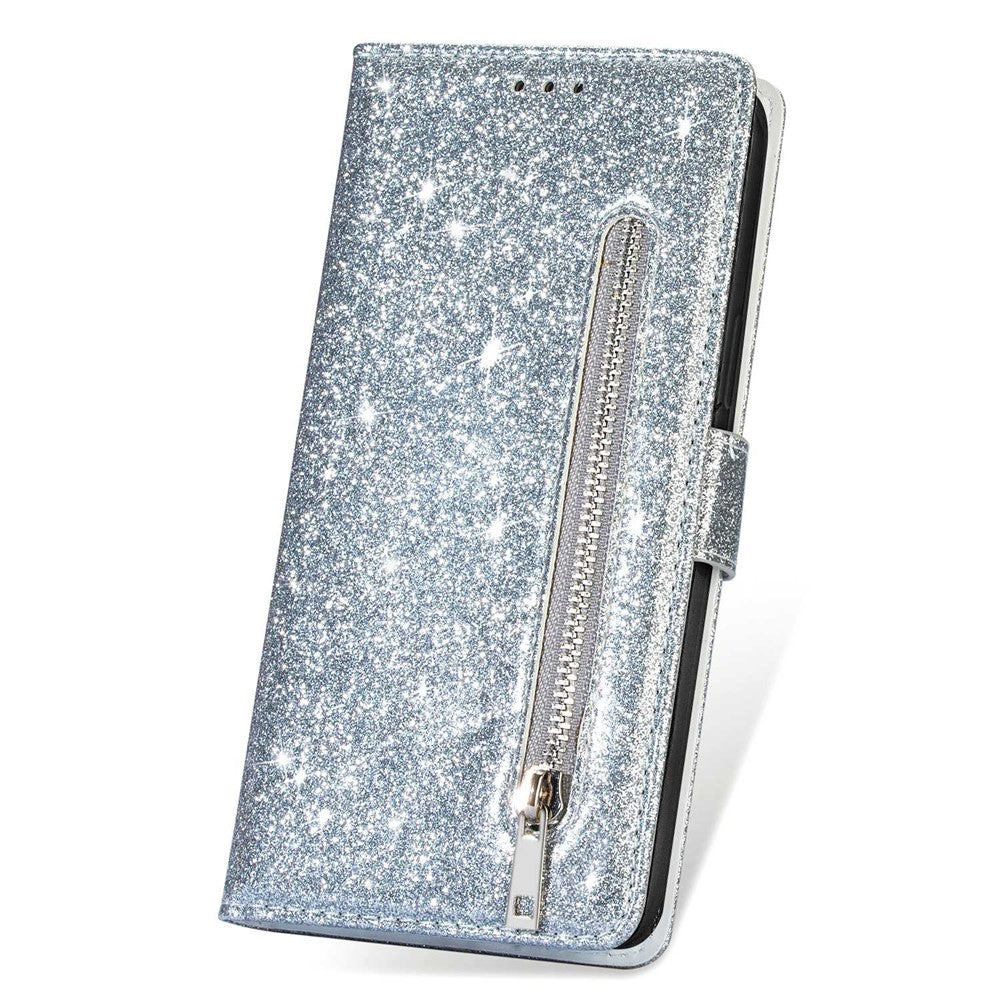 For Xiaomi 13 Glitter Sparkly Flip Folio PU Leather Phone Case Zipper Pocket Magnetic Wallet Stand Cover with Strap