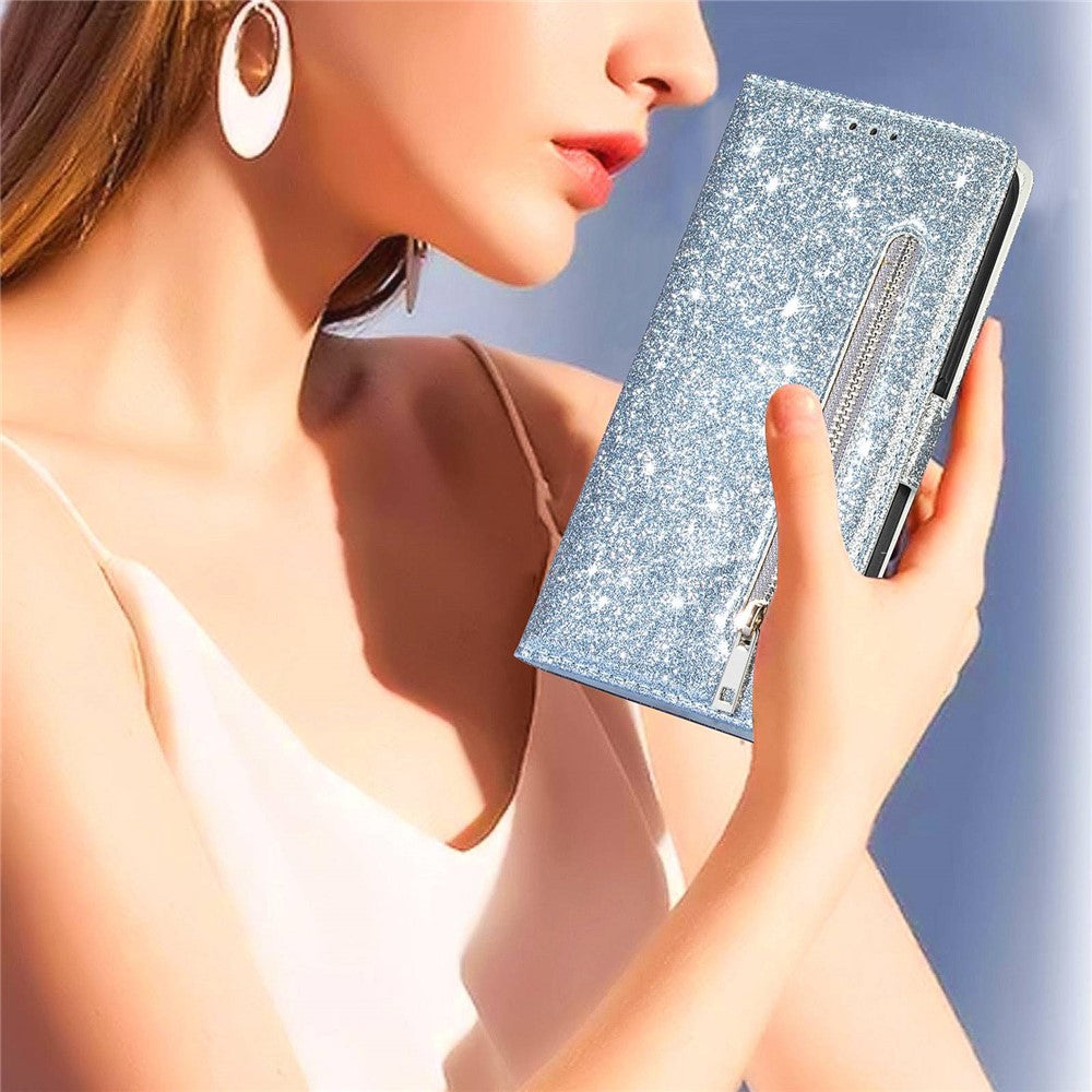 For Xiaomi 12T 5G / 12T Pro 5G / Redmi K50 Ultra 5G Zipper Pocket Glittery PU Leather Shockproof Case Magnetic Clasp Flip Phone Wallet Stand Cover