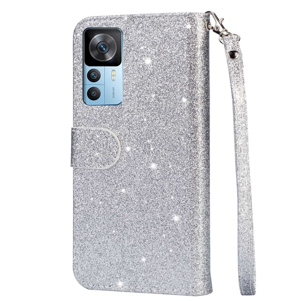 For Xiaomi 12T 5G / 12T Pro 5G / Redmi K50 Ultra 5G Zipper Pocket Glittery PU Leather Shockproof Case Magnetic Clasp Flip Phone Wallet Stand Cover