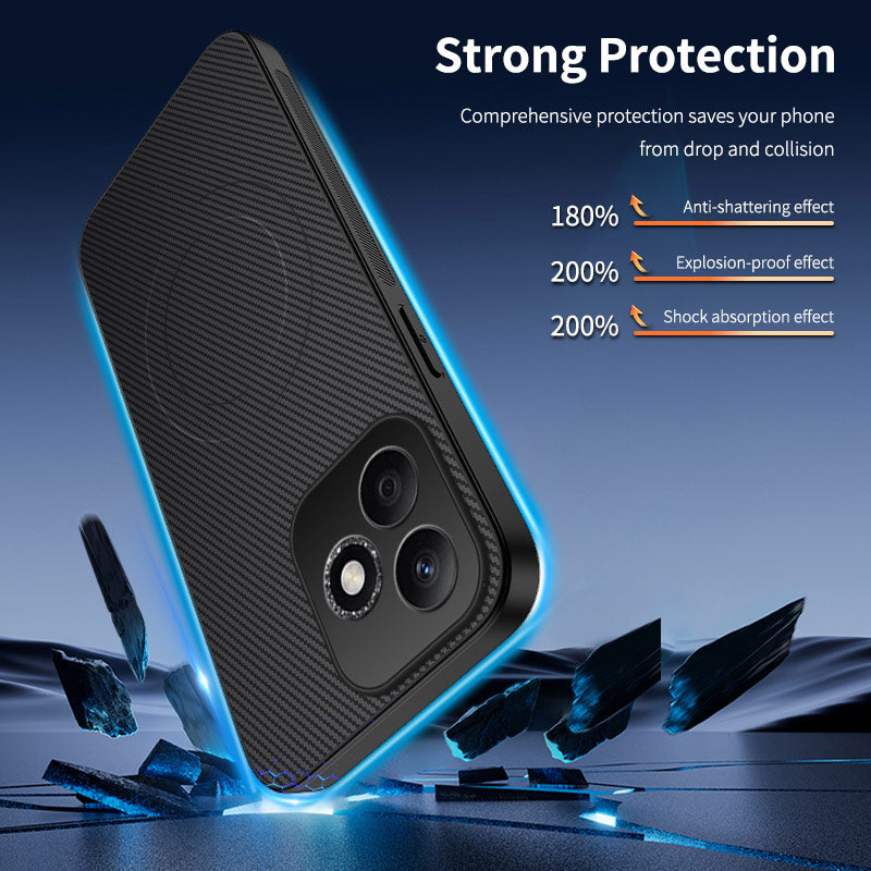 WANLONFENG For Honor 600 Lite 5G TQ Series Magnetic Case Carbon Fiber Texture PC TPU Phone Cover