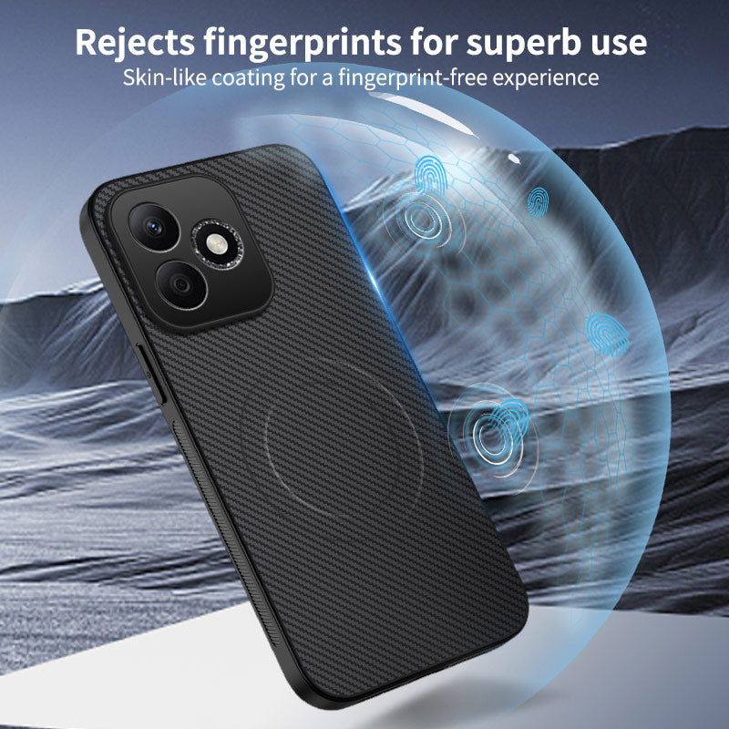 WANLONFENG For Honor 600 Lite 5G TQ Series Magnetic Case Carbon Fiber Texture PC TPU Phone Cover