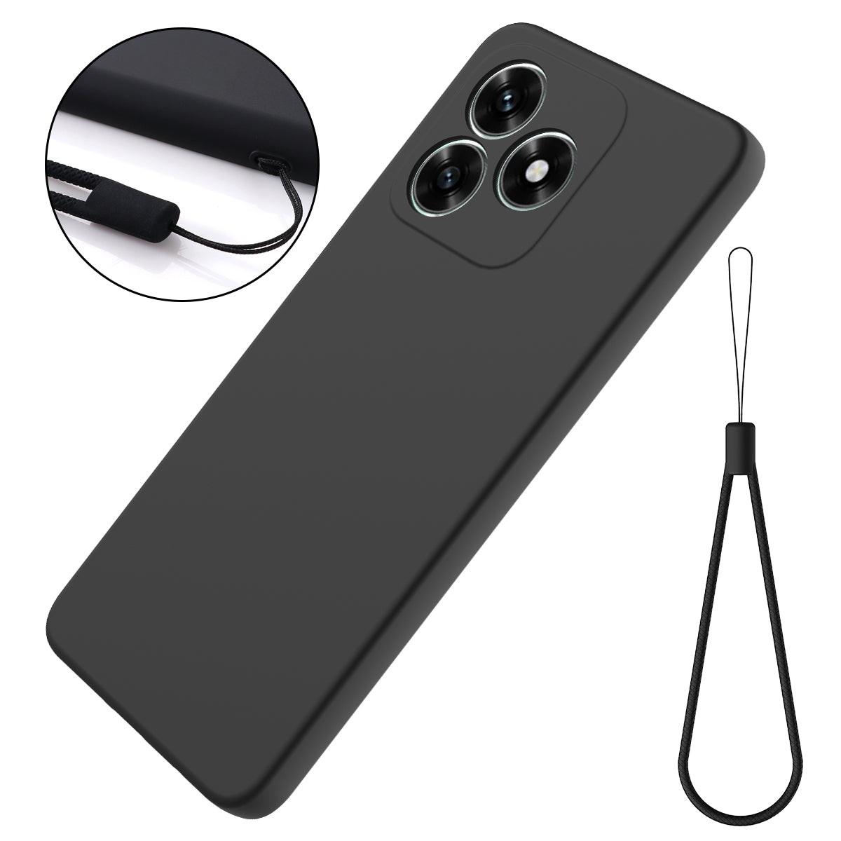 For Honor X8d 4G Liquid Silicone Case Phone Back Cover with Hand Strap