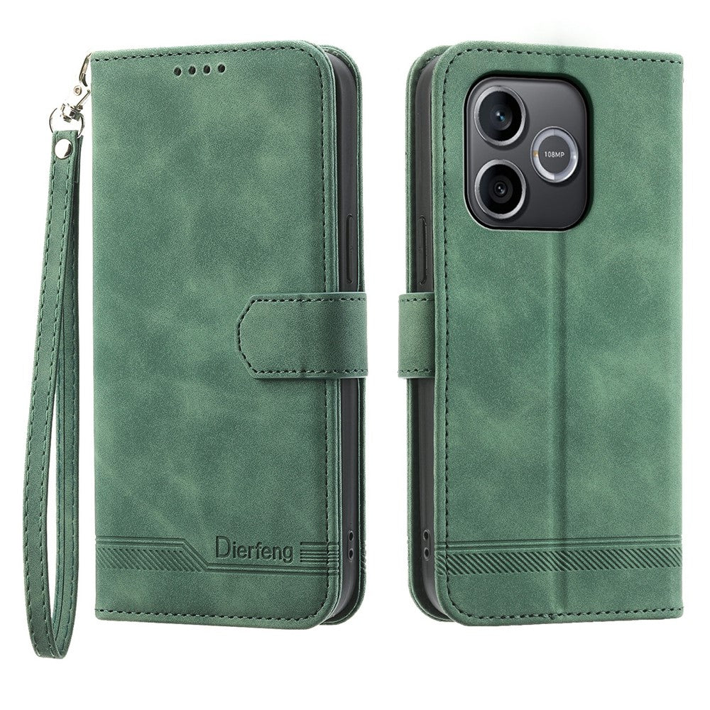 DIERFENG DF-03 For Honor 600 Lite 5G Leather Case Lines Imprint Wallet Phone Cover with Wrist Strap