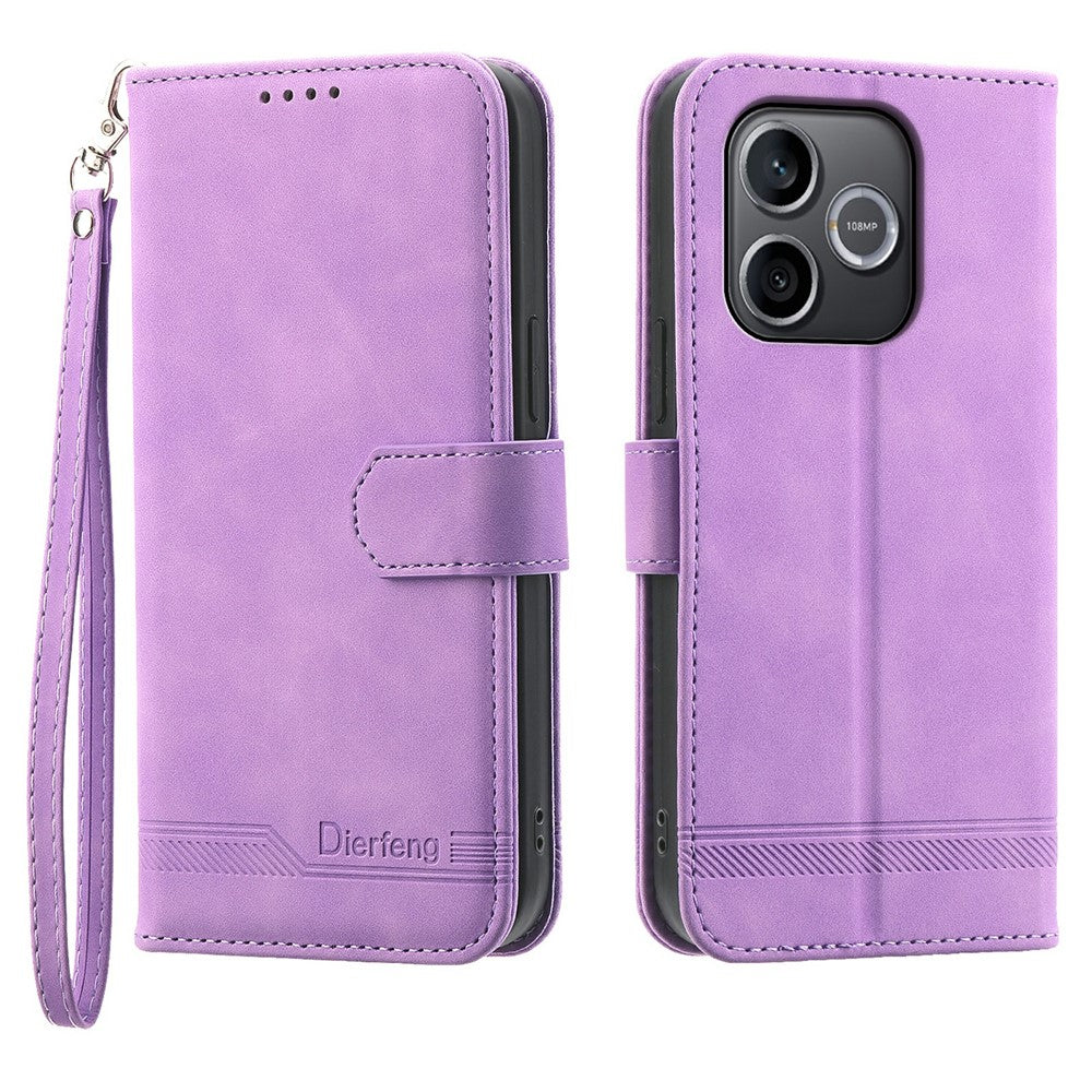 DIERFENG DF-03 For Honor 600 Lite 5G Leather Case Lines Imprint Wallet Phone Cover with Wrist Strap