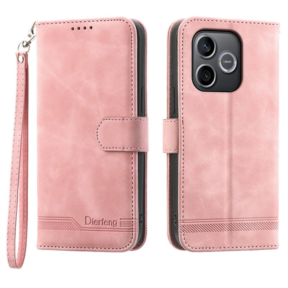 DIERFENG DF-03 For Honor 600 Lite 5G Leather Case Lines Imprint Wallet Phone Cover with Wrist Strap