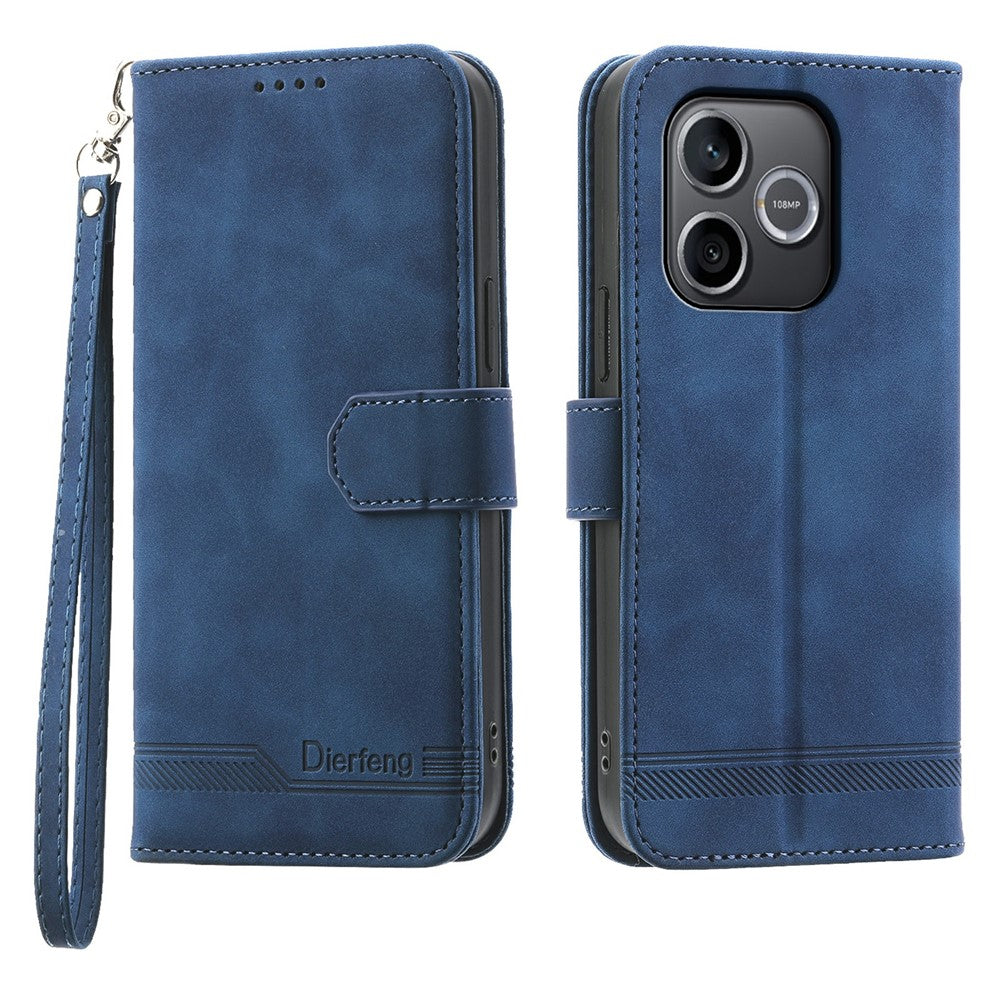 DIERFENG DF-03 For Honor 600 Lite 5G Leather Case Lines Imprint Wallet Phone Cover with Wrist Strap