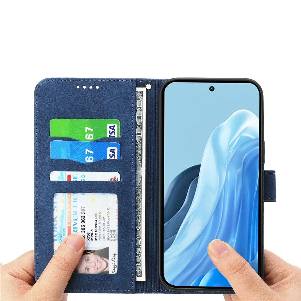 DIERFENG DF-03 For Honor 600 Lite 5G Leather Case Lines Imprint Wallet Phone Cover with Wrist Strap