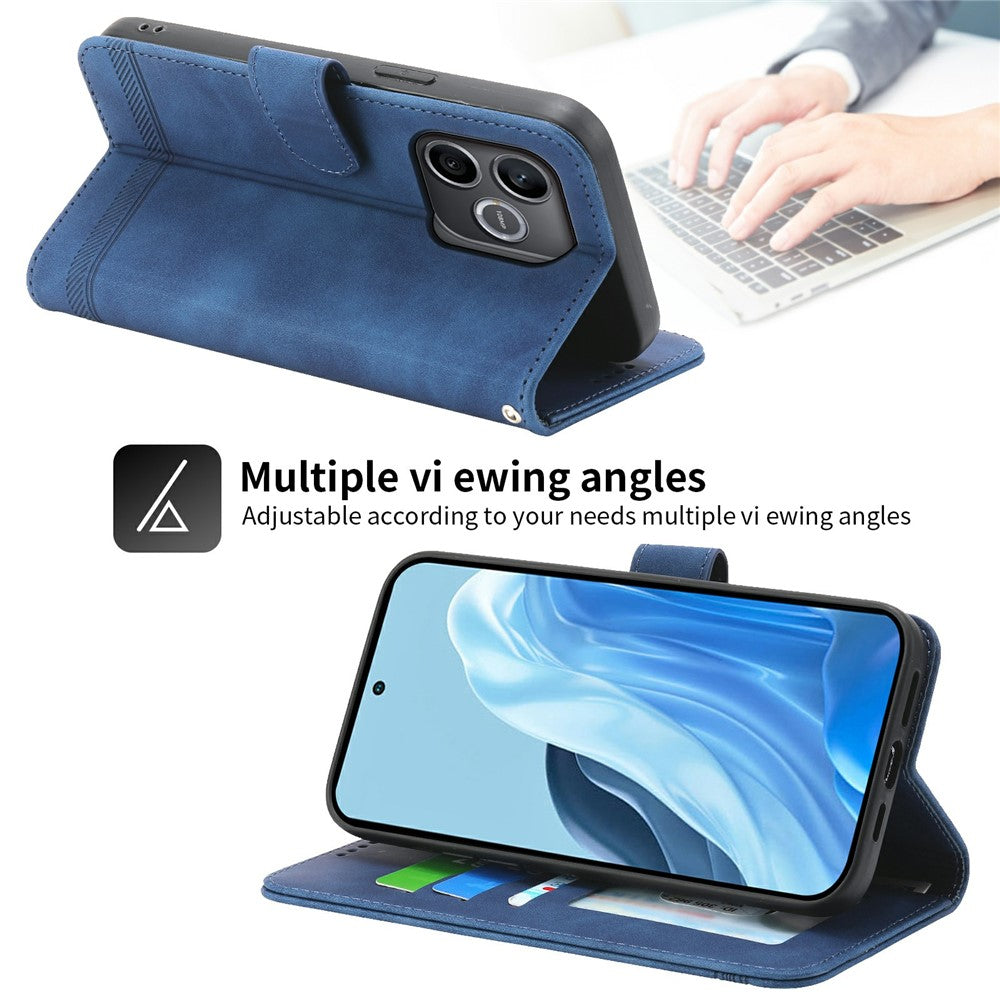 DIERFENG DF-03 For Honor 600 Lite 5G Leather Case Lines Imprint Wallet Phone Cover with Wrist Strap