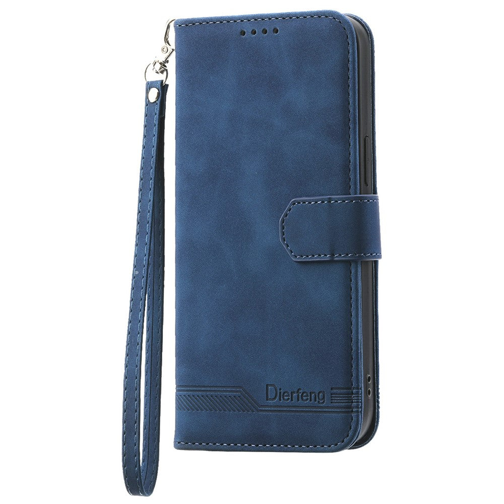 DIERFENG DF-03 For Honor 600 Lite 5G Leather Case Lines Imprint Wallet Phone Cover with Wrist Strap