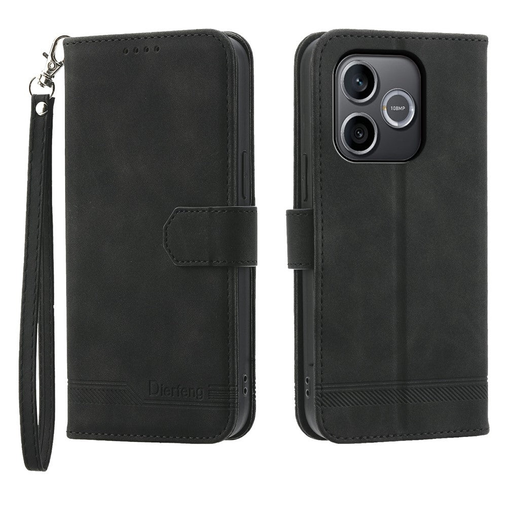 DIERFENG DF-03 For Honor 600 Lite 5G Leather Case Lines Imprint Wallet Phone Cover with Wrist Strap