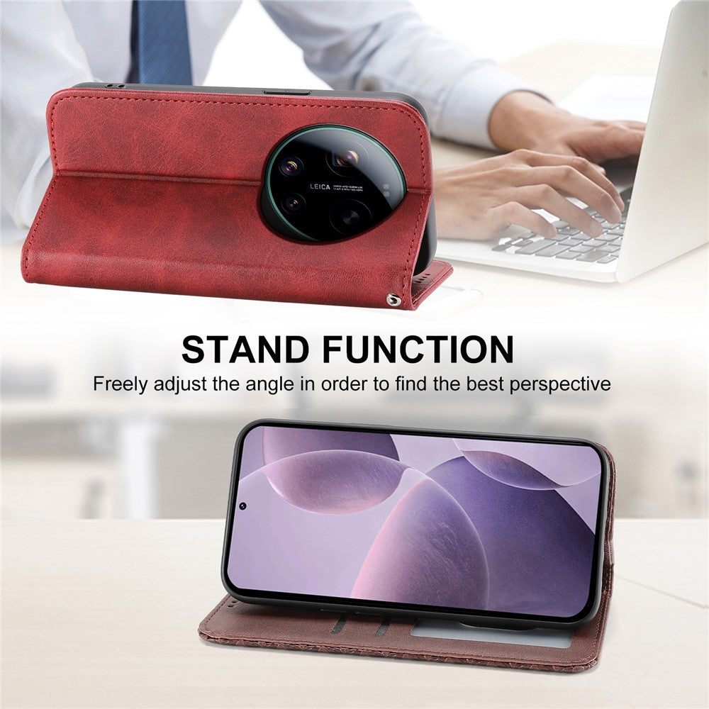 For Xiaomi 17 Ultra 5G Case Calf Texture PU Leather Wallet Phone Cover with Wrist Strap