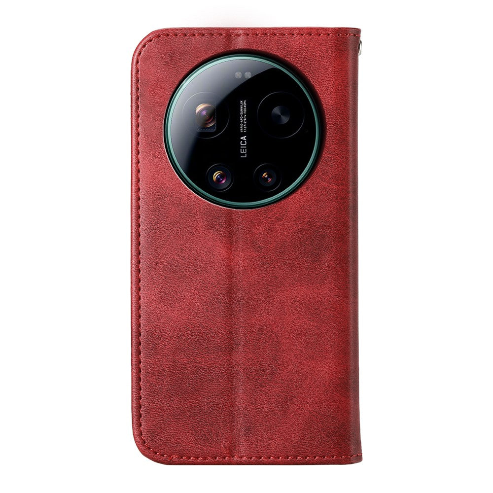 For Xiaomi 17 Ultra 5G Case Calf Texture PU Leather Wallet Phone Cover with Wrist Strap