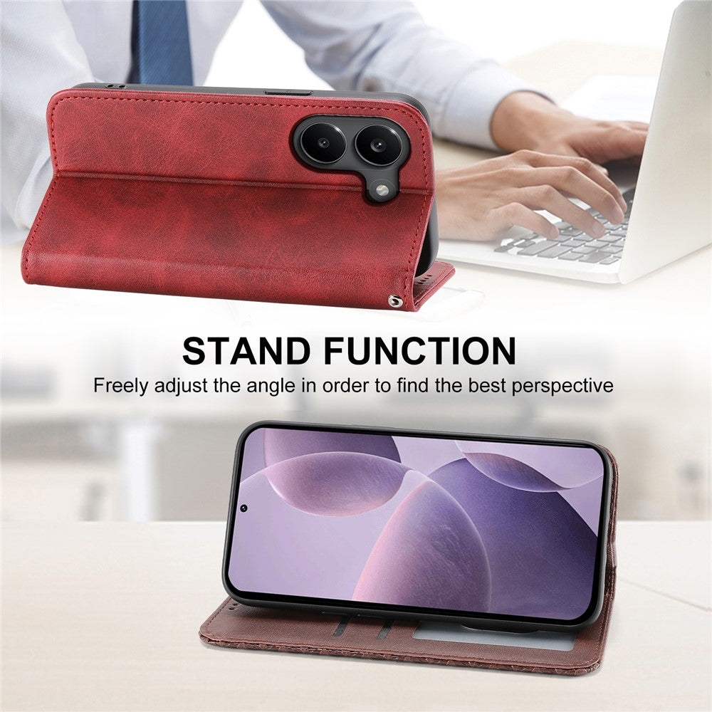 For Xiaomi Poco X8 Pro 5G  /  Redmi Turbo 5 5G Case Calf Texture PU Leather Wallet Phone Cover with Wrist Strap