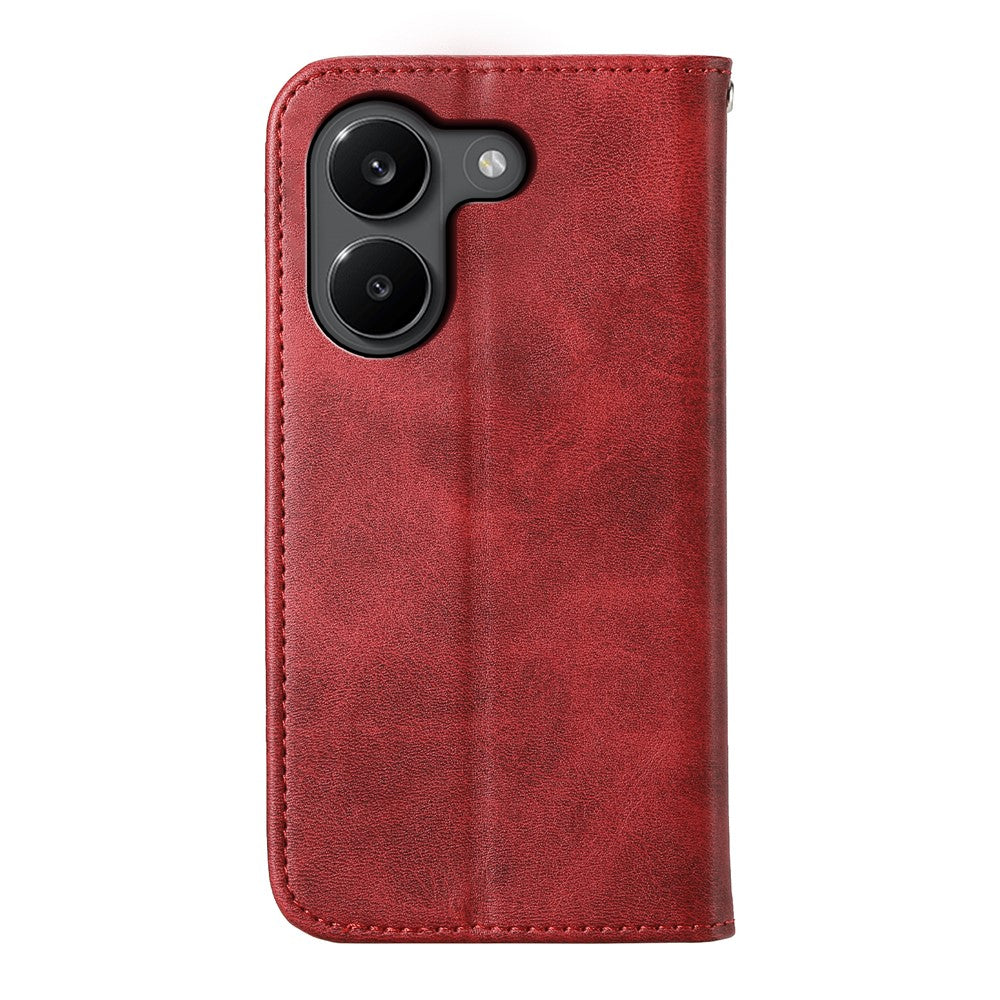 For Xiaomi Poco X8 Pro 5G  /  Redmi Turbo 5 5G Case Calf Texture PU Leather Wallet Phone Cover with Wrist Strap