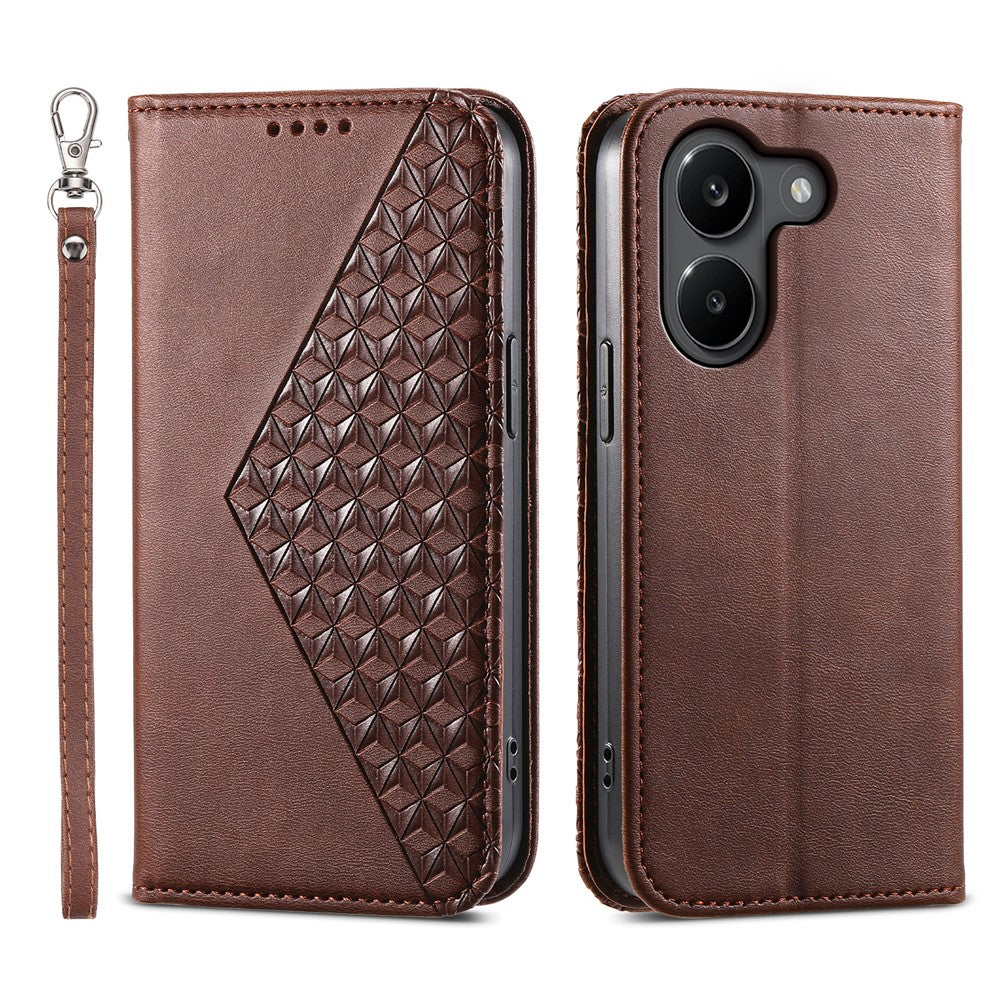 For Xiaomi Poco X8 Pro 5G  /  Redmi Turbo 5 5G Case Calf Texture PU Leather Wallet Phone Cover with Wrist Strap