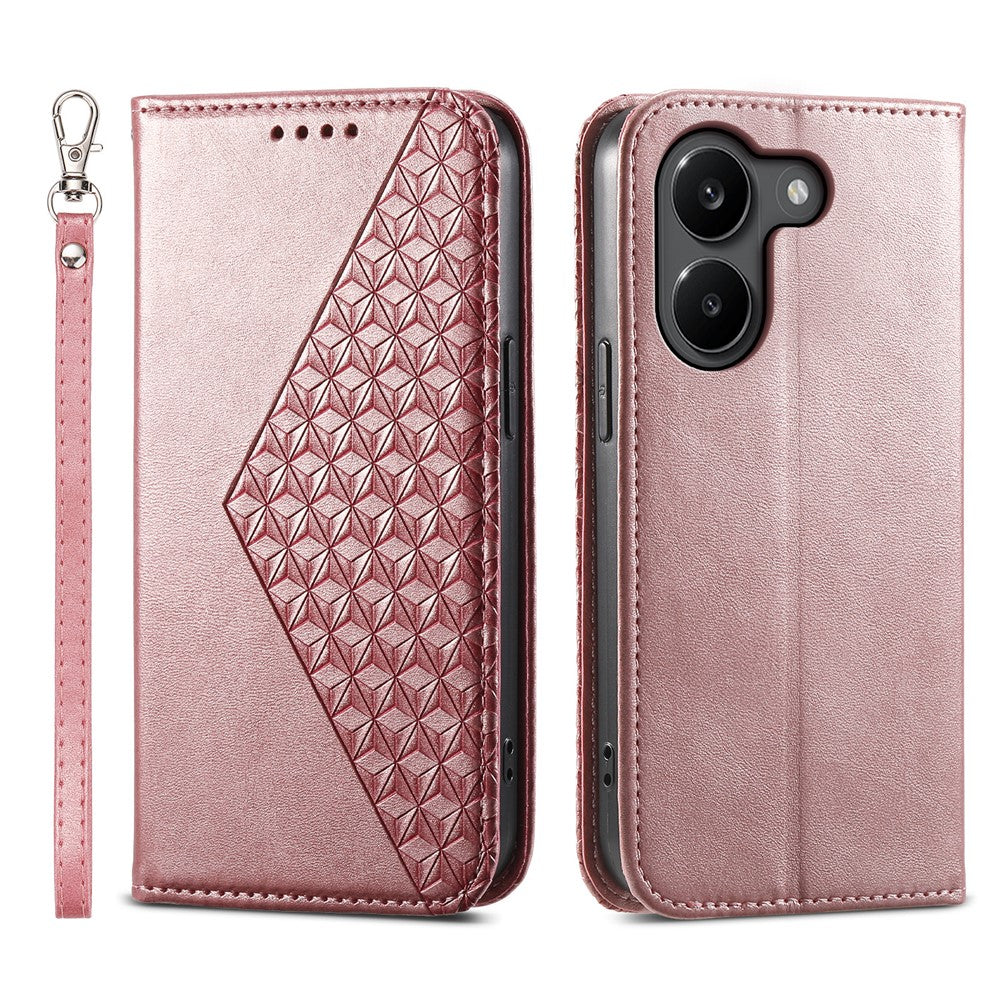 For Xiaomi Poco X8 Pro 5G  /  Redmi Turbo 5 5G Case Calf Texture PU Leather Wallet Phone Cover with Wrist Strap