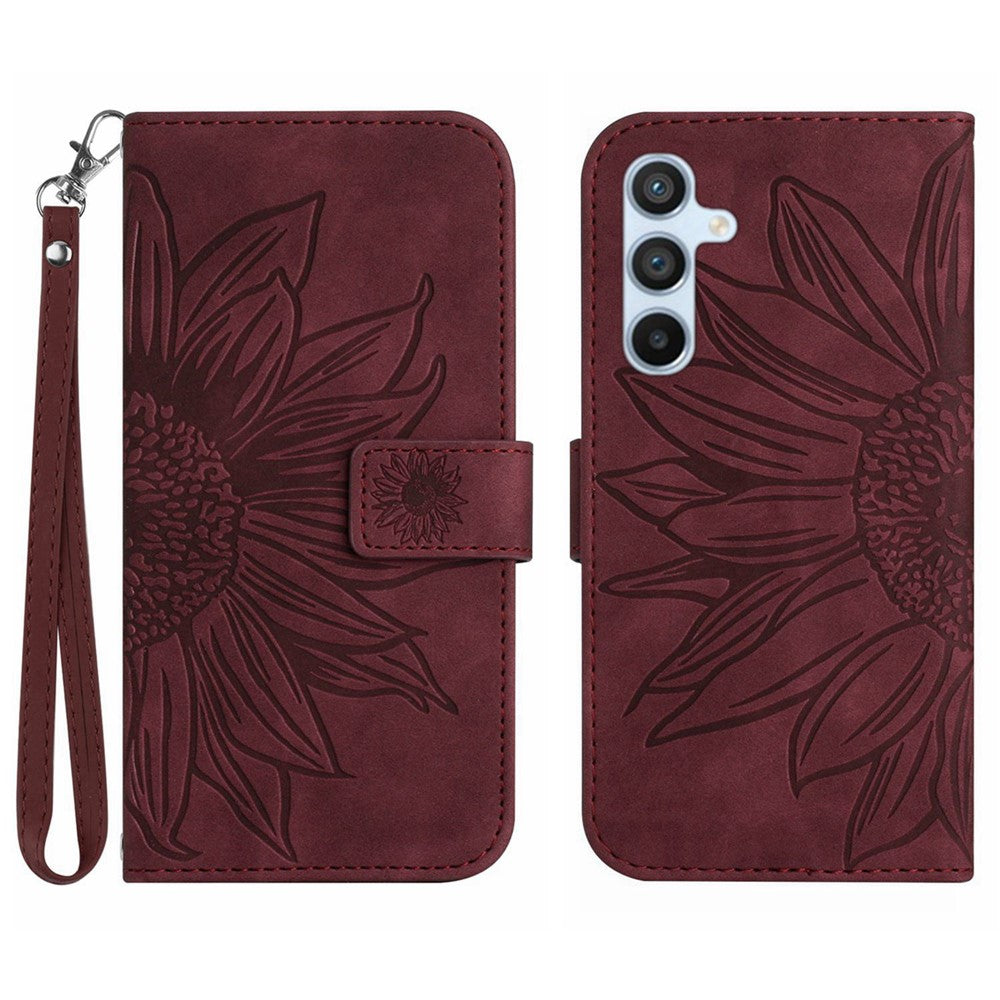 Galaxy A54 5G Wallet-Hülle – Sonnenblume aufgedruckt, mit Ständer & Riemen