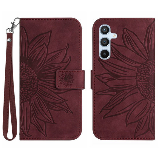 Galaxy A54 5G Wallet-Hülle – Sonnenblume aufgedruckt, mit Ständer & Riemen