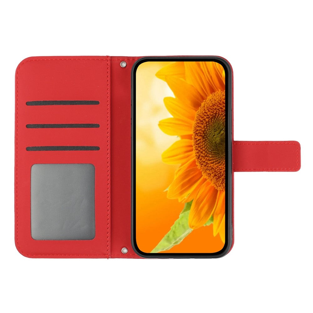 Galaxy A54 5G Wallet-Hülle – Sonnenblume aufgedruckt, mit Ständer & Riemen
