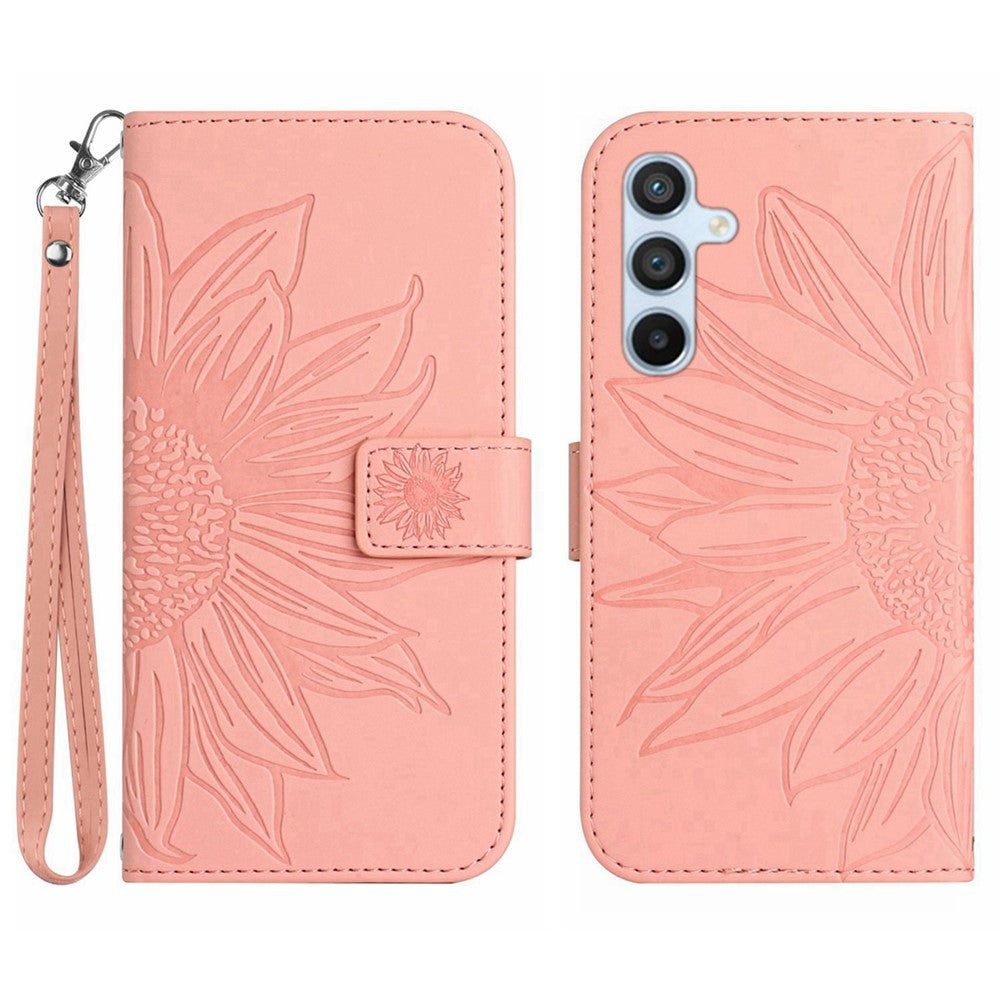 Galaxy A54 5G Wallet-Hülle – Sonnenblume aufgedruckt, mit Ständer & Riemen