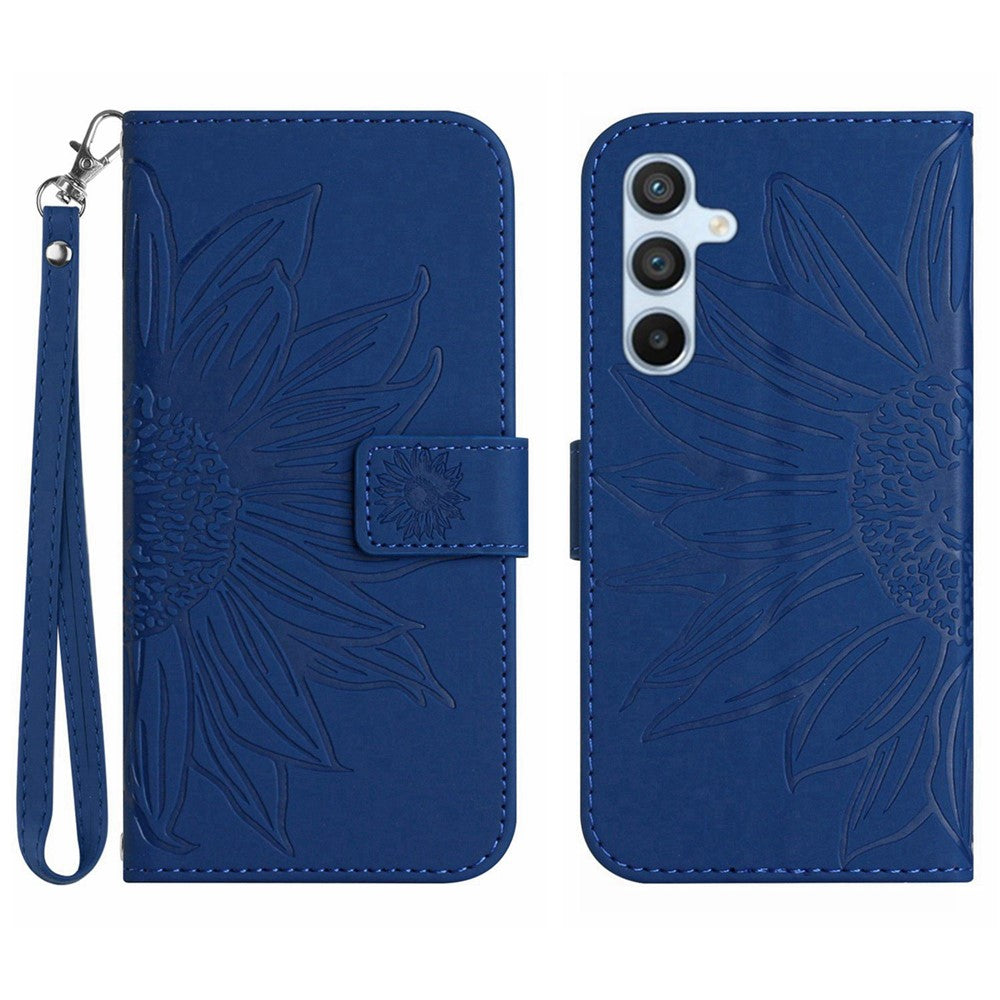 Galaxy A54 5G Wallet-Hülle – Sonnenblume aufgedruckt, mit Ständer & Riemen