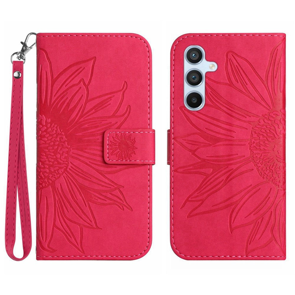 Galaxy A54 5G Wallet-Hülle – Sonnenblume aufgedruckt, mit Ständer & Riemen
