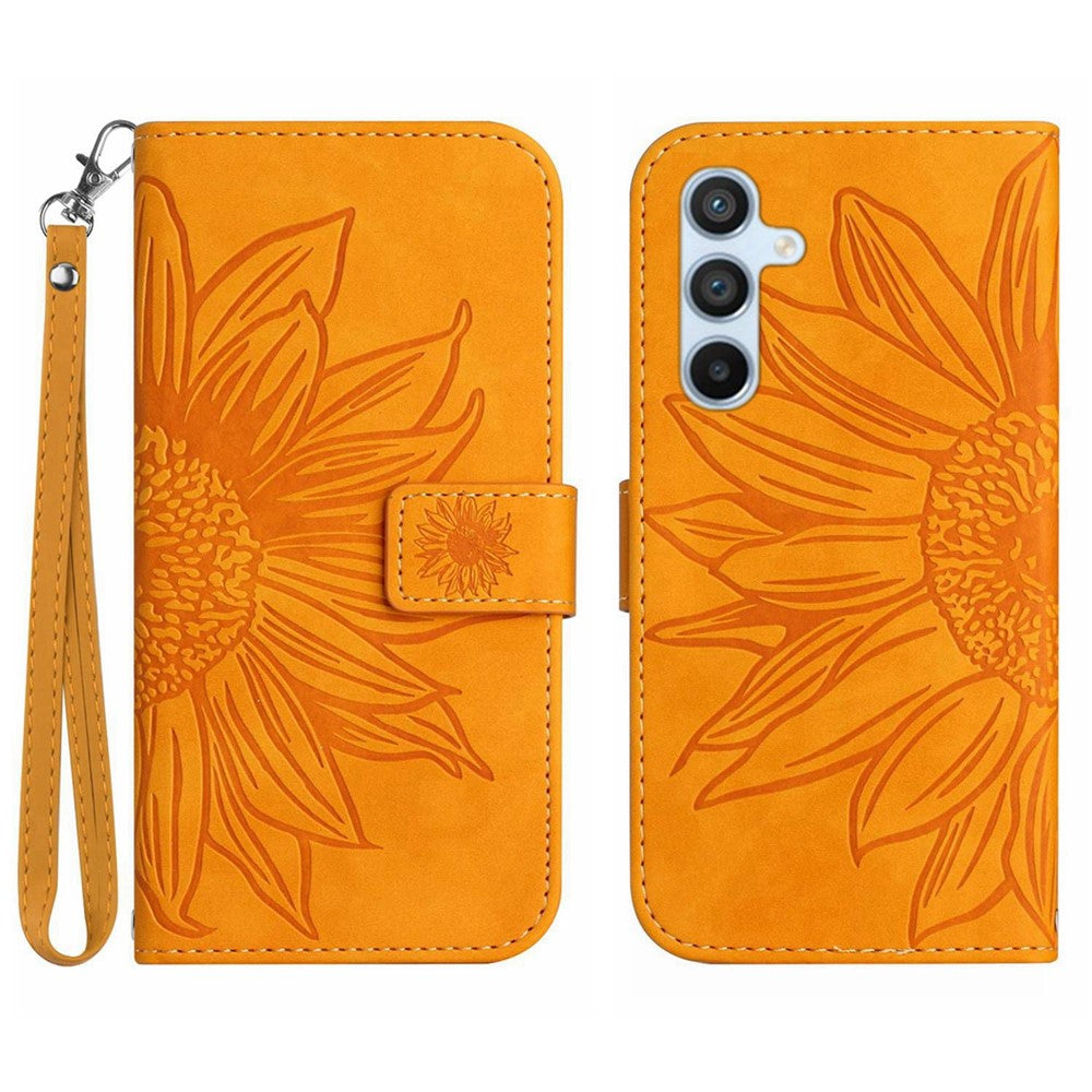 Galaxy A54 5G Wallet-Hülle – Sonnenblume aufgedruckt, mit Ständer & Riemen