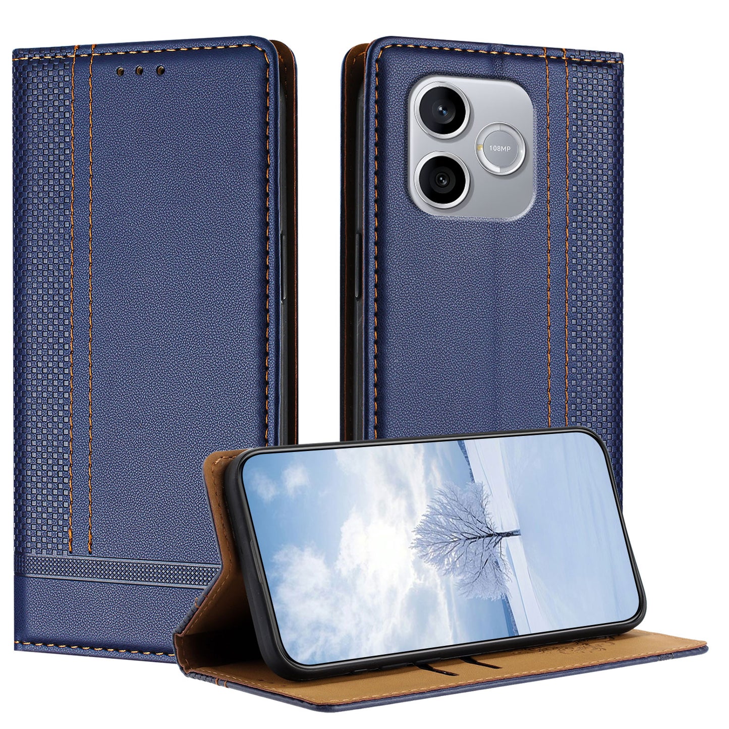 For Honor 600 Lite 5G Case L-Shaped Grid Pattern Leather Stand Phone Cover with Card Slots