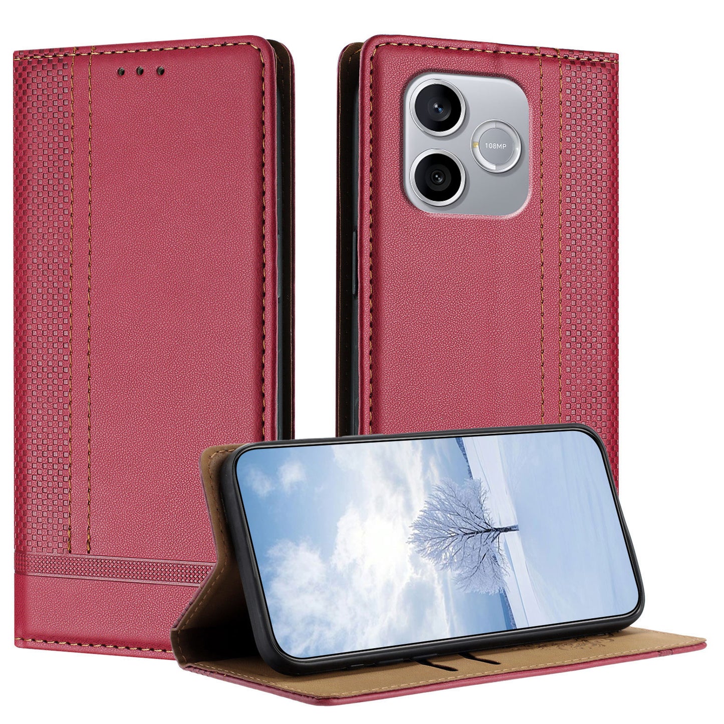 For Honor 600 Lite 5G Case L-Shaped Grid Pattern Leather Stand Phone Cover with Card Slots