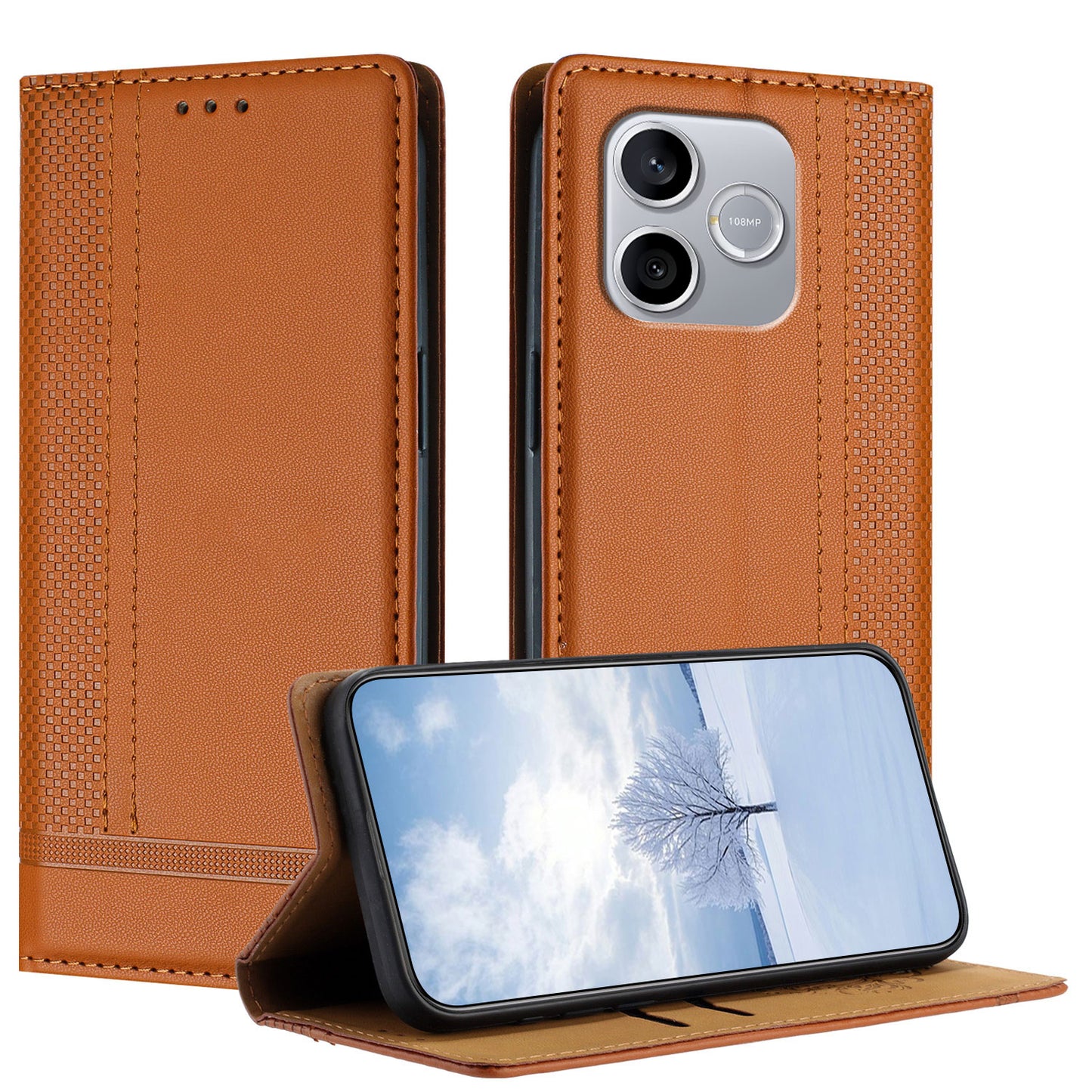 For Honor 600 Lite 5G Case L-Shaped Grid Pattern Leather Stand Phone Cover with Card Slots