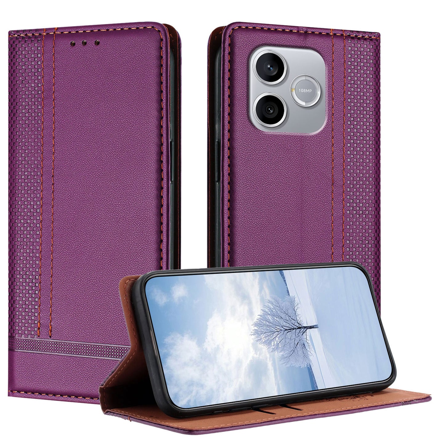 For Honor 600 Lite 5G Case L-Shaped Grid Pattern Leather Stand Phone Cover with Card Slots