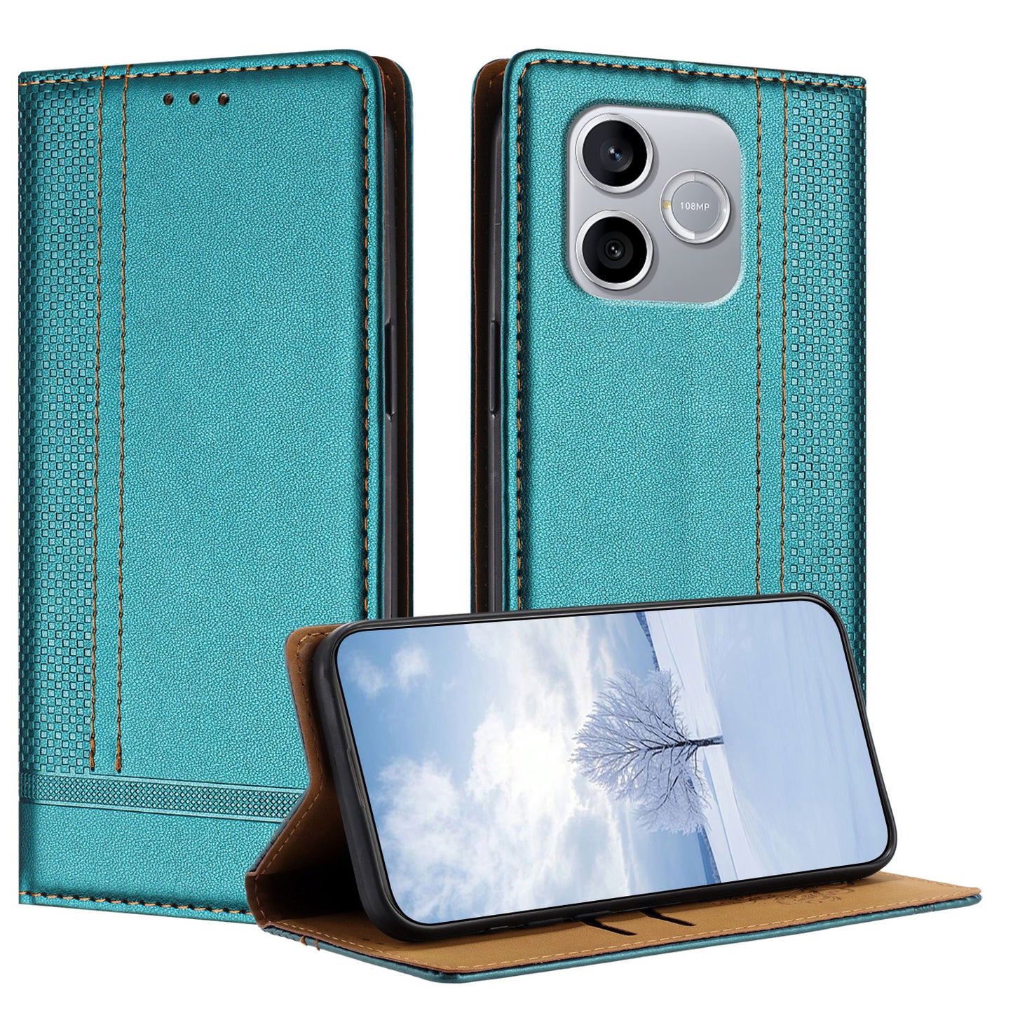 For Honor 600 Lite 5G Case L-Shaped Grid Pattern Leather Stand Phone Cover with Card Slots