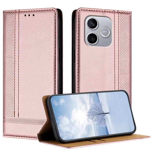 Honor 600 Lite 5G Handyhülle – mit L-förmigem Gittermuster, Lederständer, mit Kartenfächern
