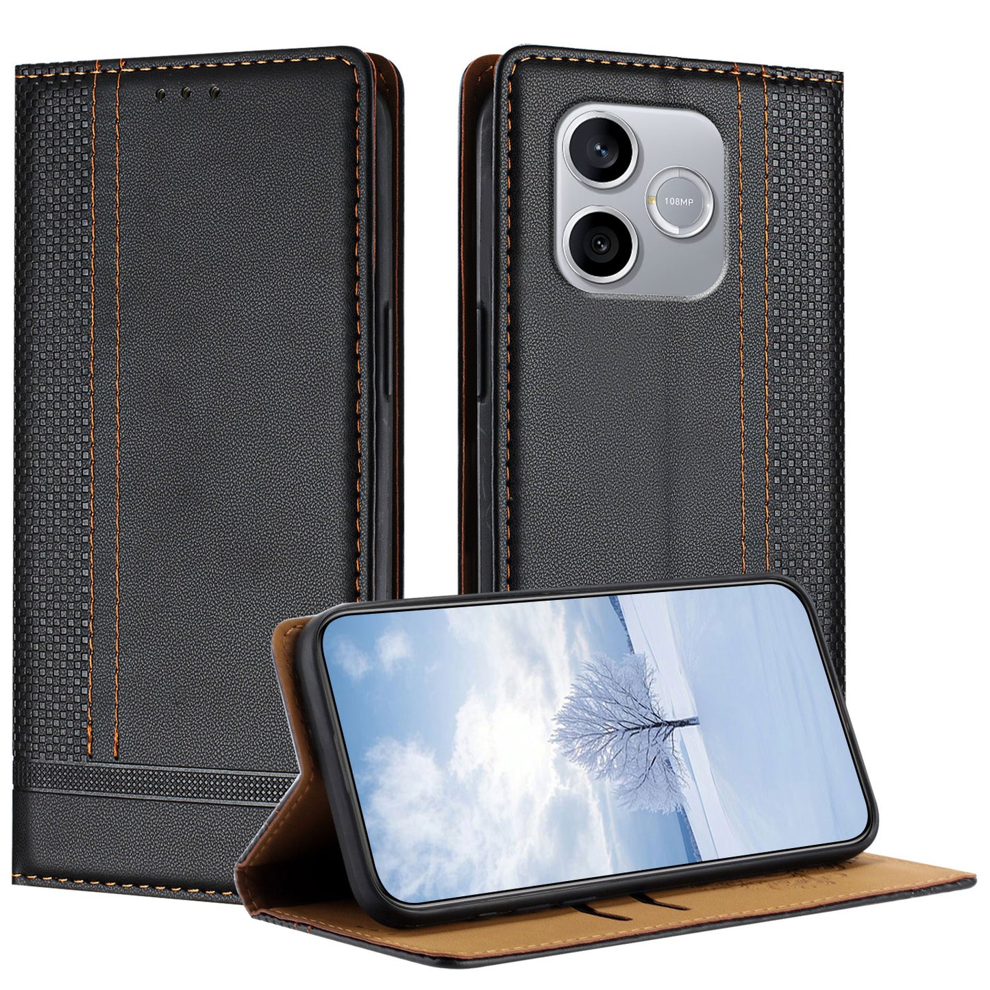 For Honor 600 Lite 5G Case L-Shaped Grid Pattern Leather Stand Phone Cover with Card Slots