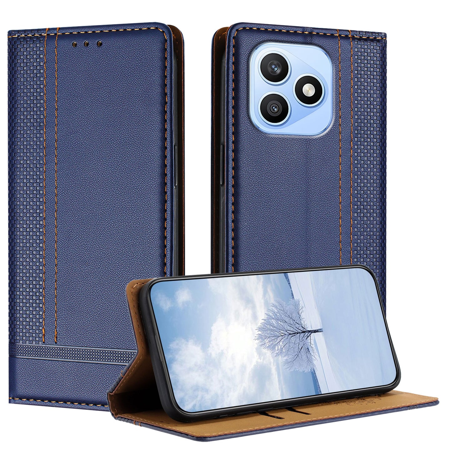 For Honor X8d 4G Case L-Shaped Grid Pattern Leather Stand Phone Cover with Card Slots