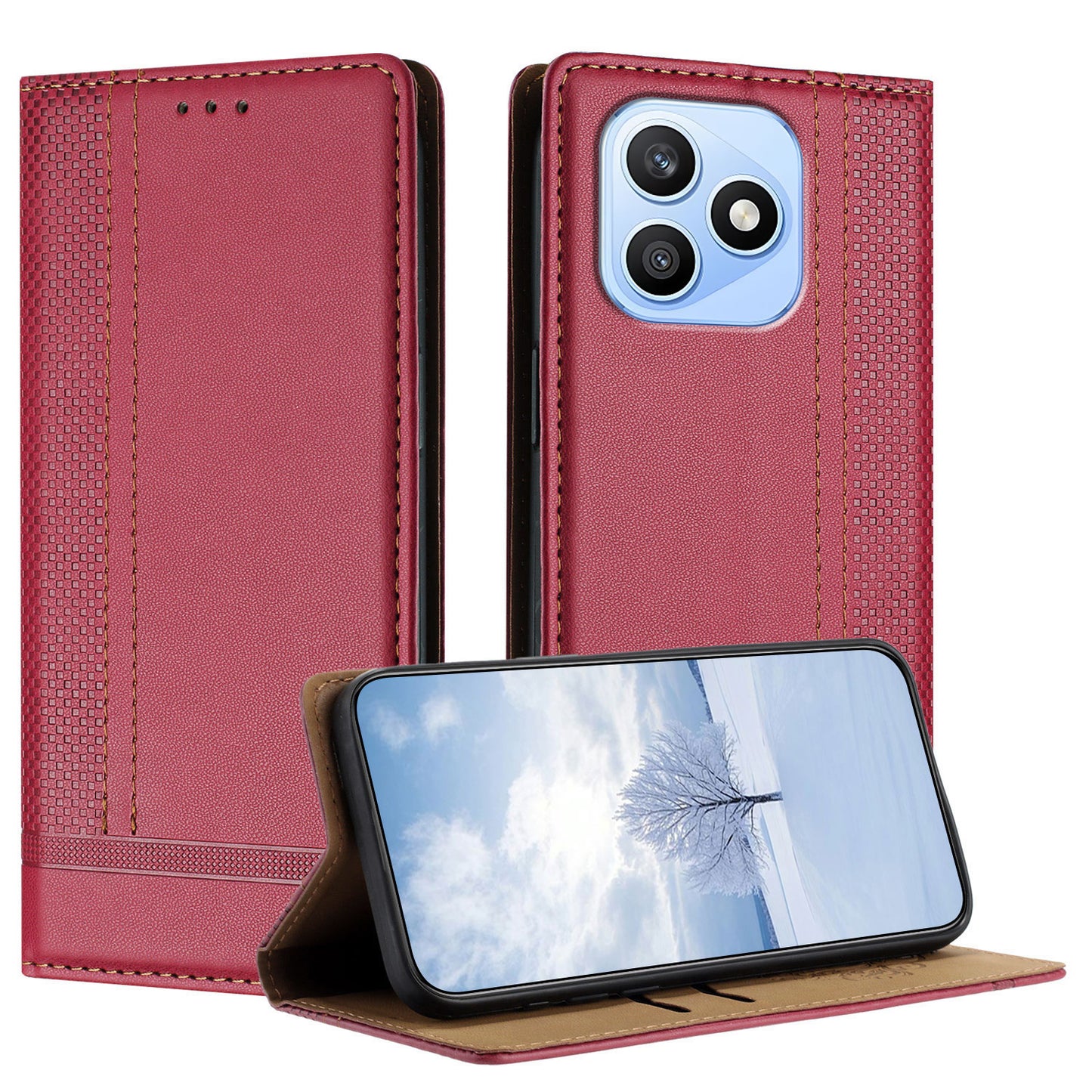 For Honor X8d 4G Case L-Shaped Grid Pattern Leather Stand Phone Cover with Card Slots