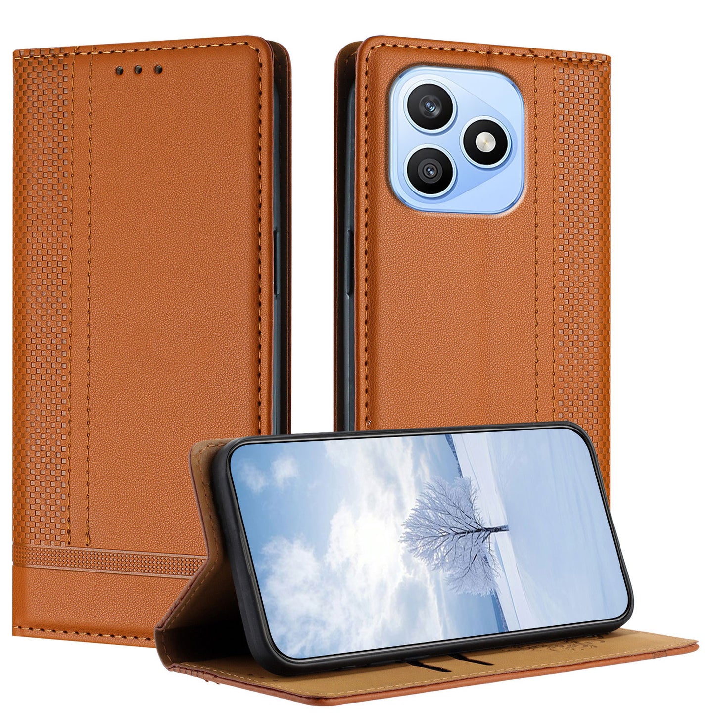 For Honor X8d 4G Case L-Shaped Grid Pattern Leather Stand Phone Cover with Card Slots