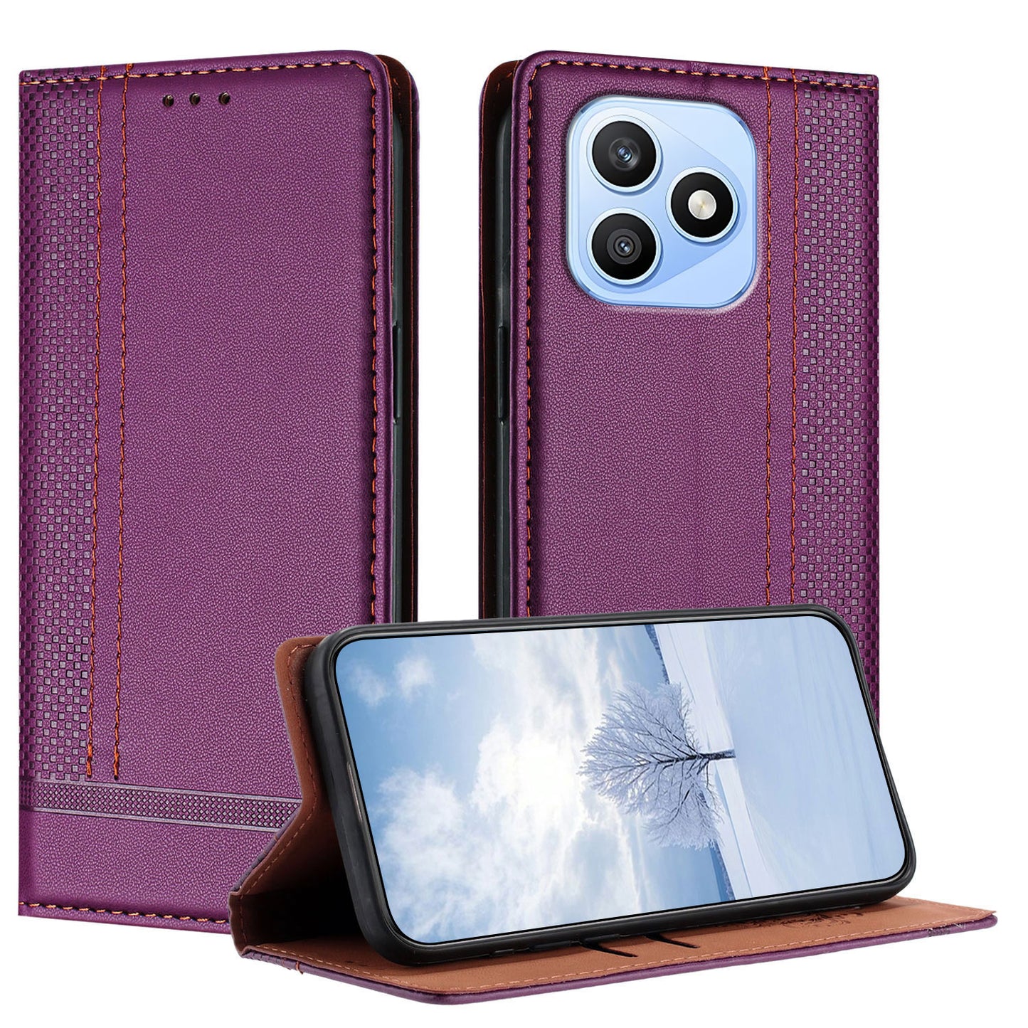 For Honor X8d 4G Case L-Shaped Grid Pattern Leather Stand Phone Cover with Card Slots