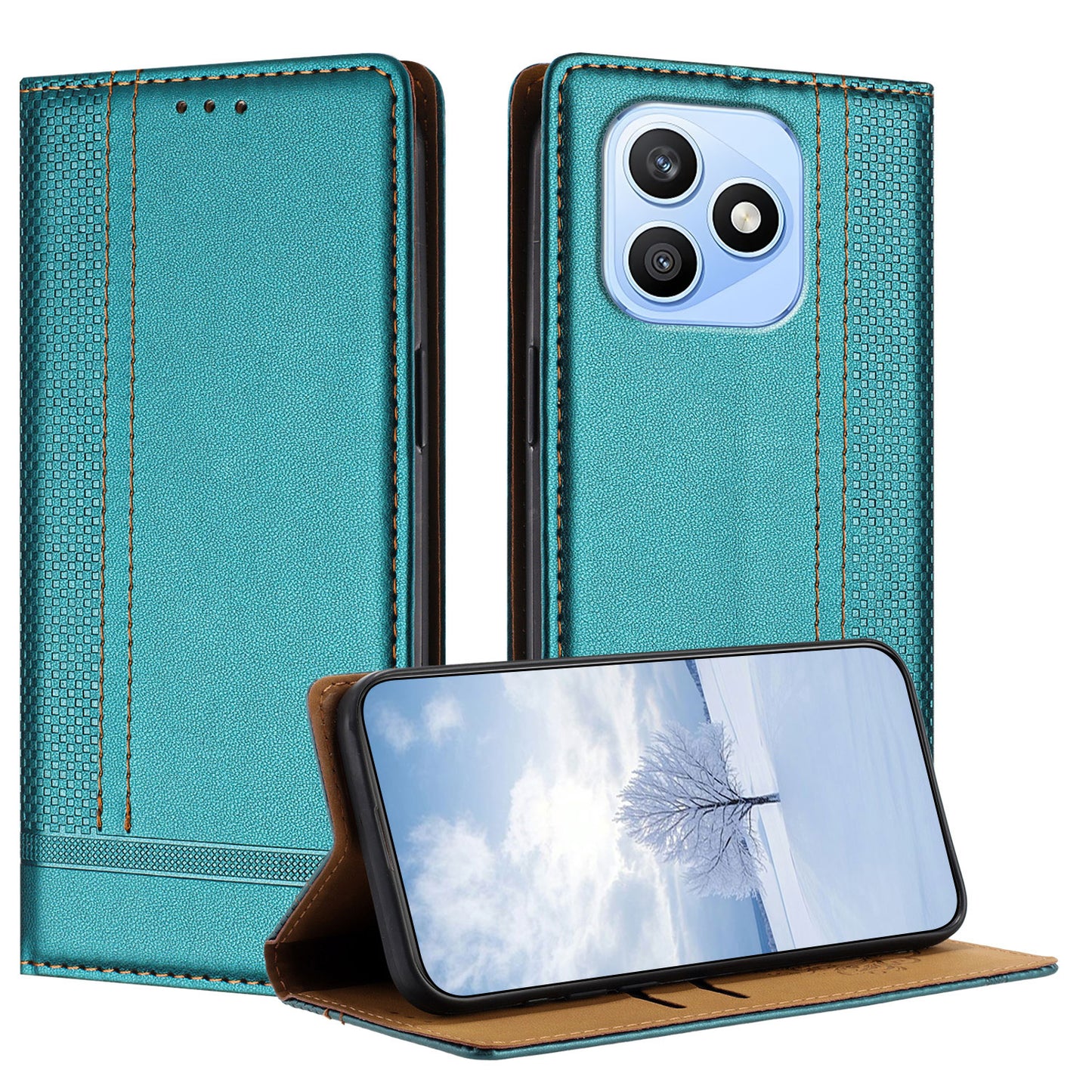 For Honor X8d 4G Case L-Shaped Grid Pattern Leather Stand Phone Cover with Card Slots