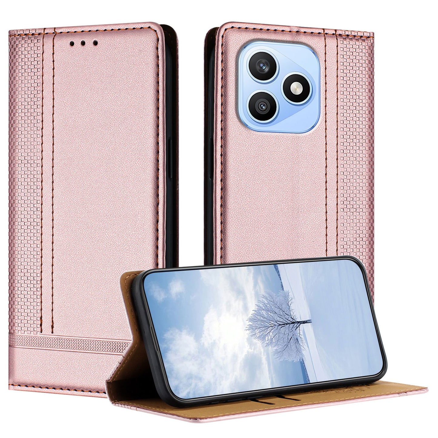 For Honor X8d 4G Case L-Shaped Grid Pattern Leather Stand Phone Cover with Card Slots