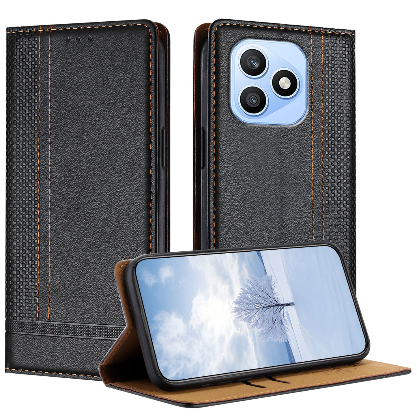 For Honor X8d 4G Case L-Shaped Grid Pattern Leather Stand Phone Cover with Card Slots
