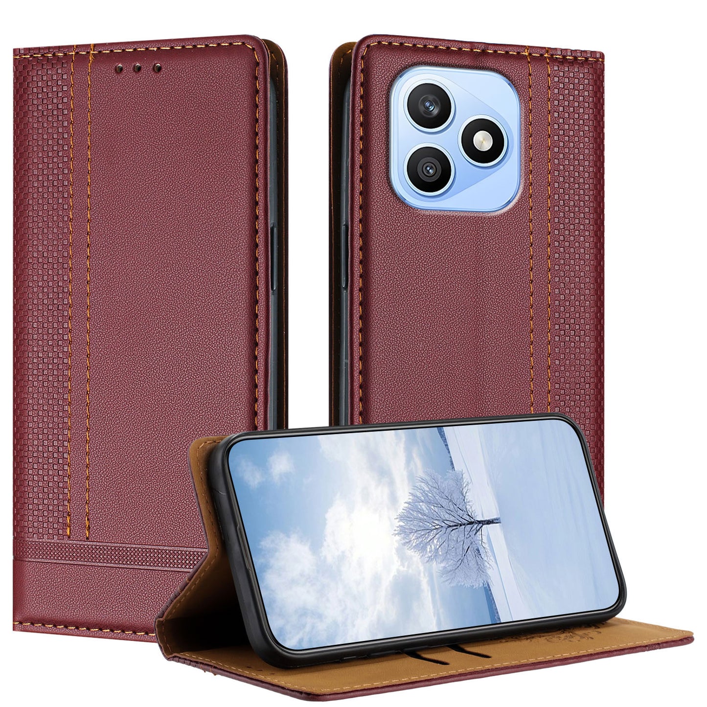 For Honor X8d 4G Case L-Shaped Grid Pattern Leather Stand Phone Cover with Card Slots